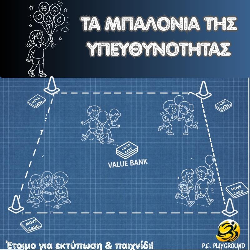 Balloon team game for teaching values like respect, inclusion, and care – students carry balloons and reflect on actions in a fun way.