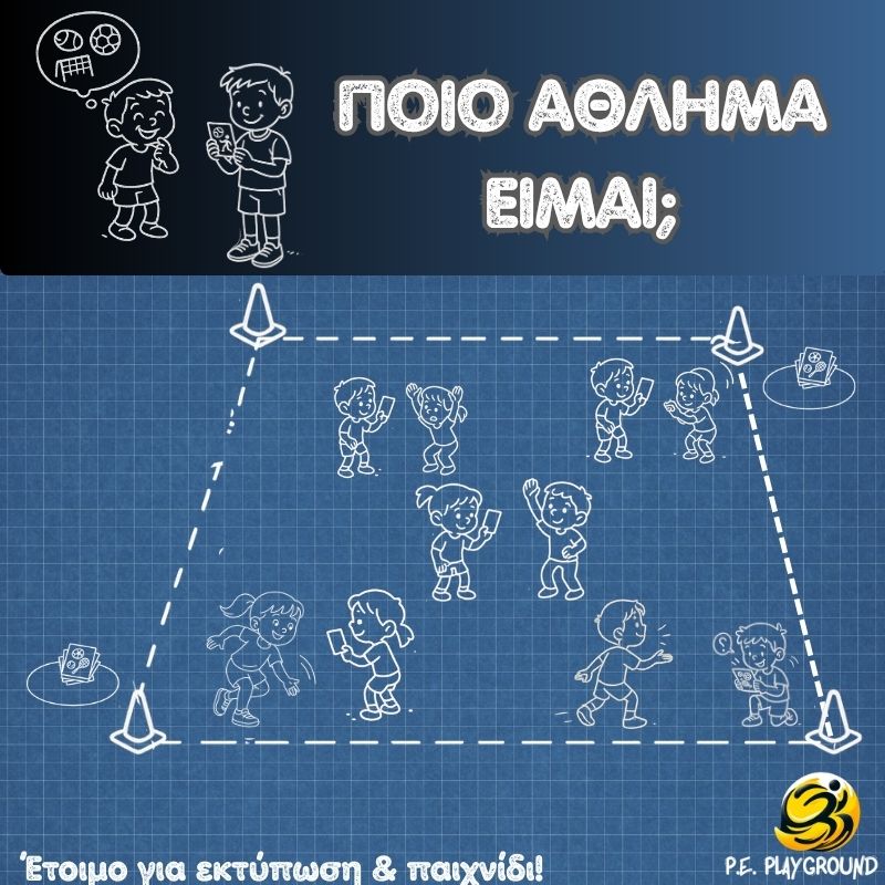 EN_WHIGH SPORT AM I Which Sport Am I movement-based P.E. game poster with students guessing sports through clues and mime