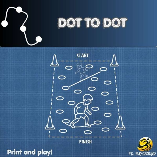 Children walking on ropes connecting dots in a balance and movement game for P.E.