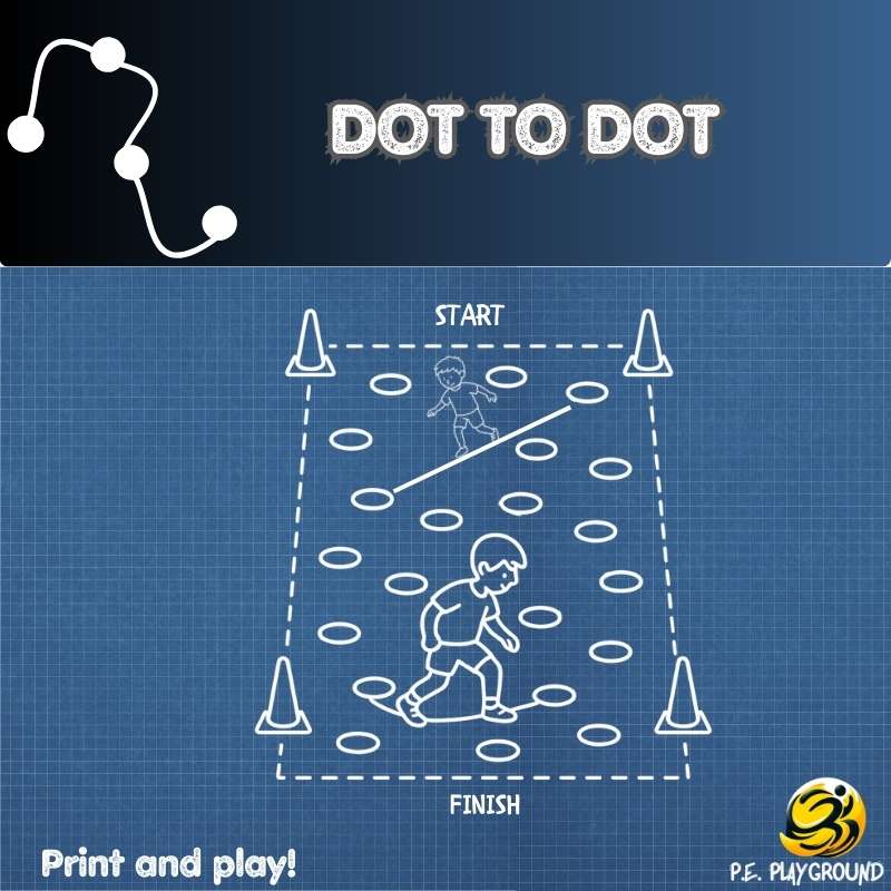 Children walking on ropes connecting dots in a balance and movement game for P.E.