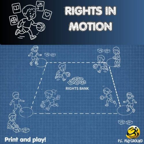 Child-friendly game using cards and teamwork to explore children's rights in Physical Education.
