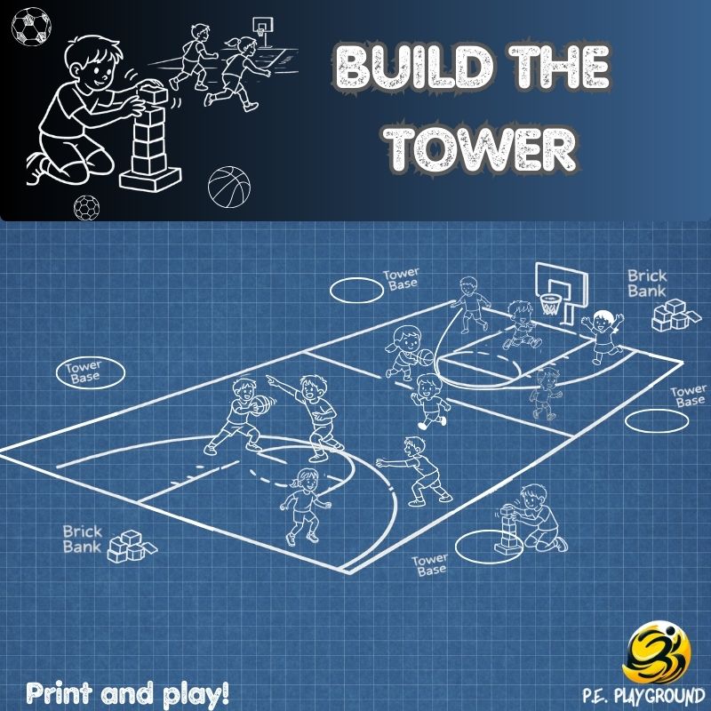 Build the Tower small-sided P.E. passing game poster with tower base and brick bank
