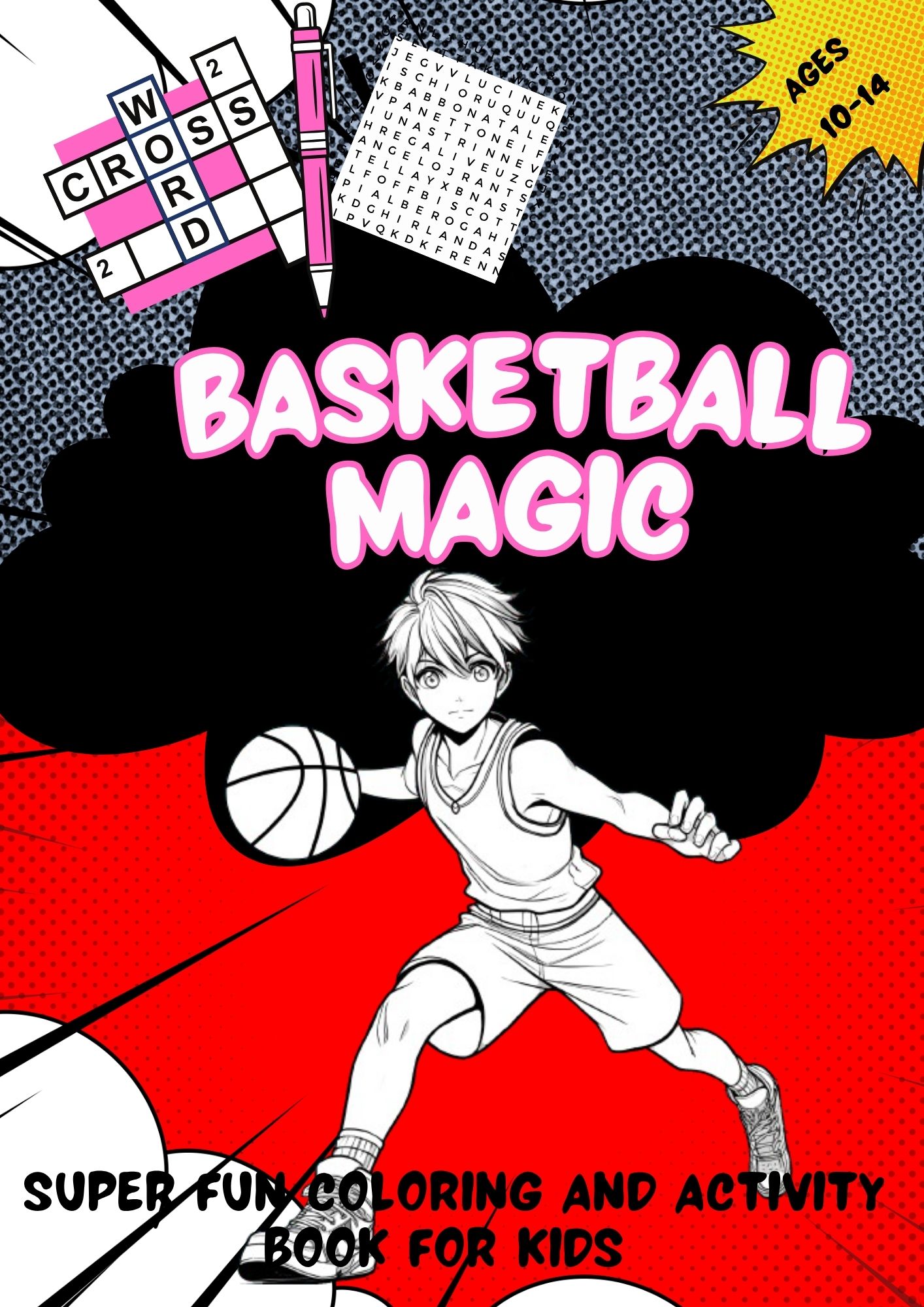 Basketball Magic coloring and activity book for kids with basketball-themed pages and puzzles